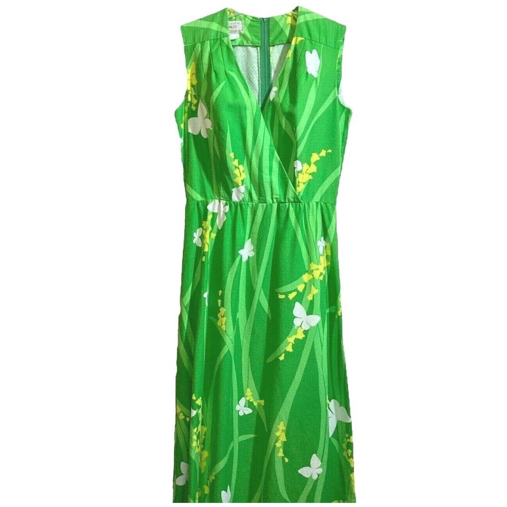 Vintage Green Floral Hawaiian Hostess Maxi Dress by Kimos Polynesian Shop